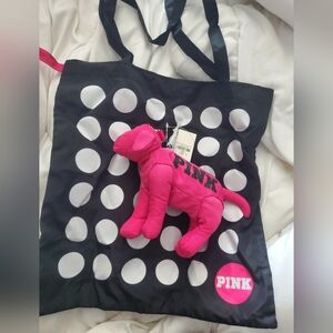 Vs pink dog with vs pink bag inside zippered compartment